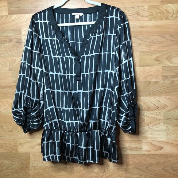 brina & em peplum Black and Gray Blouse Size Large - Picture 3 of 7